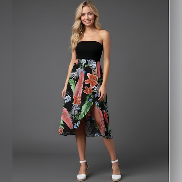 Boho Floral Print Tulip Hem Tube Dress - Picture 3 of 11